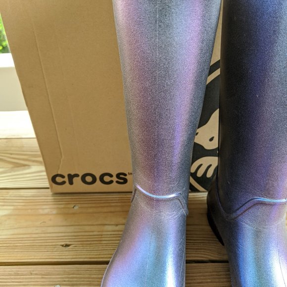 Crocs Metallic Purple Blue Rain Boots - Picture 2 of 7